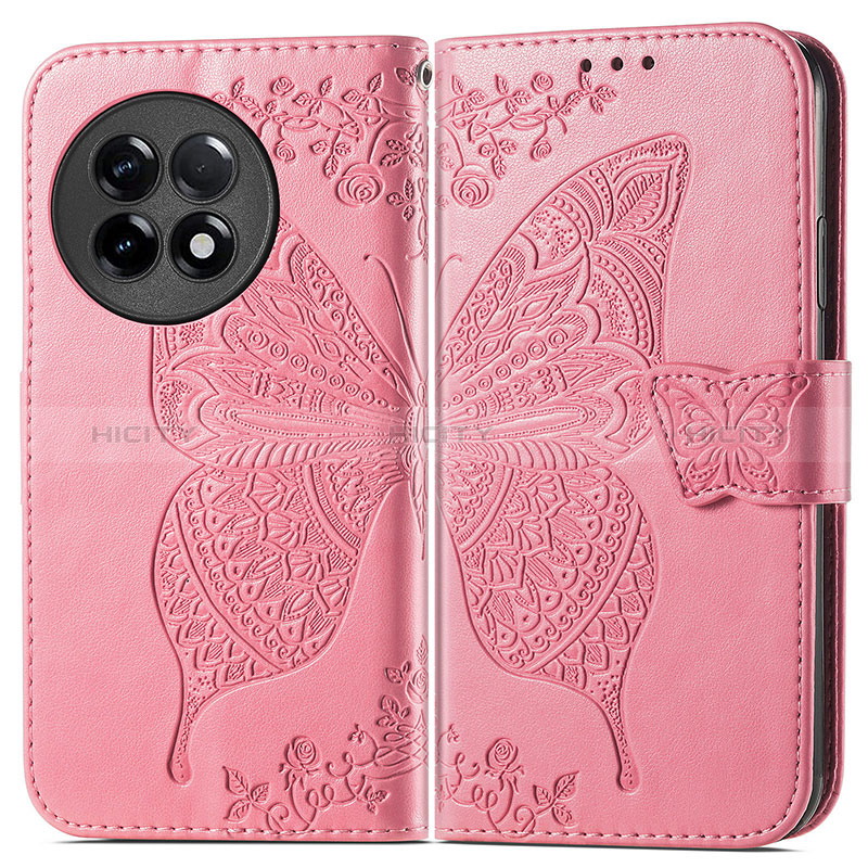 Coque Portefeuille Papillon Livre Cuir Etui Clapet pour OnePlus Ace 2 5G Rose Rouge Plus