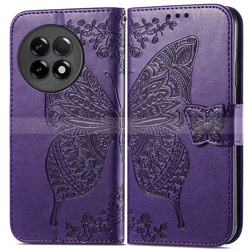 Coque Portefeuille Papillon Livre Cuir Etui Clapet pour OnePlus Ace 2 Pro 5G Violet Plus