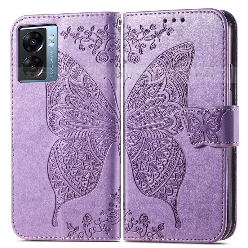 Coque Portefeuille Papillon Livre Cuir Etui Clapet pour OnePlus Nord N300 5G Violet Clair Plus