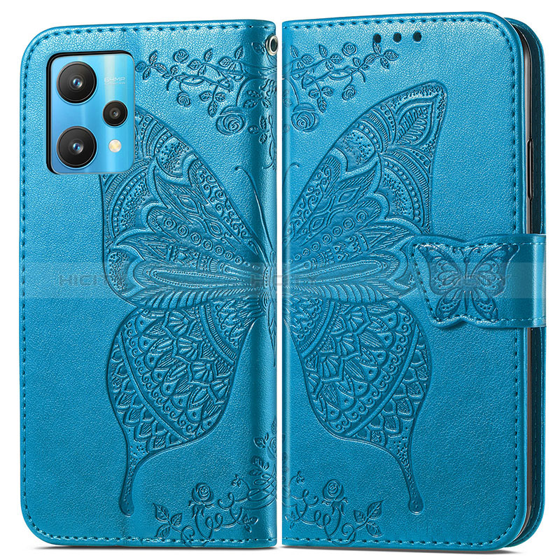 Coque Portefeuille Papillon Livre Cuir Etui Clapet pour Realme 9 Pro 5G Bleu Plus
