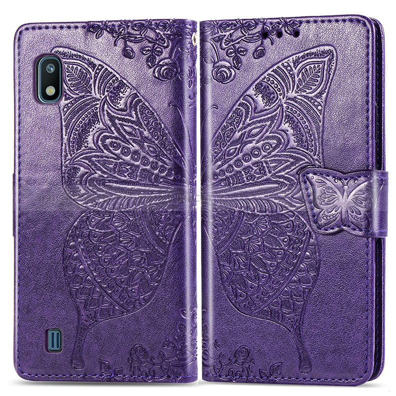 Coque Portefeuille Papillon Livre Cuir Etui Clapet pour Samsung Galaxy A10 Violet Plus