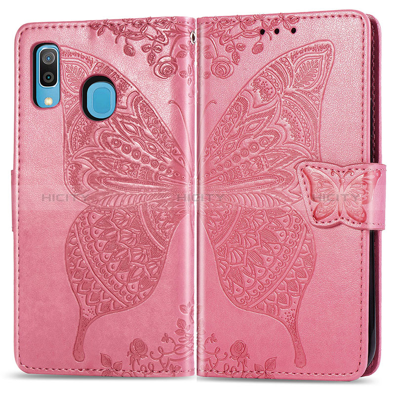 Coque Portefeuille Papillon Livre Cuir Etui Clapet pour Samsung Galaxy A30 Rose Rouge Plus