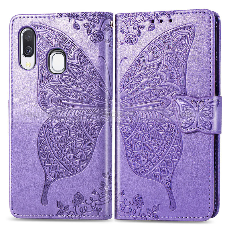 Coque Portefeuille Papillon Livre Cuir Etui Clapet pour Samsung Galaxy A40 Violet Clair Plus