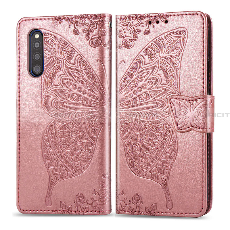 Coque Portefeuille Papillon Livre Cuir Etui Clapet pour Samsung Galaxy A41 SC-41A Rose Plus
