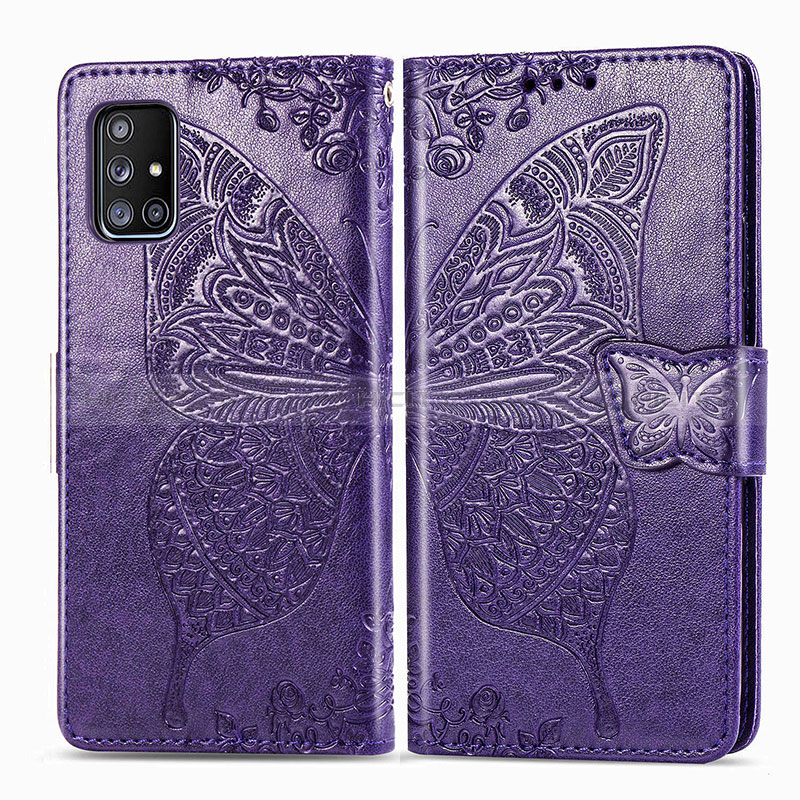 Coque Portefeuille Papillon Livre Cuir Etui Clapet pour Samsung Galaxy A51 4G Violet Plus