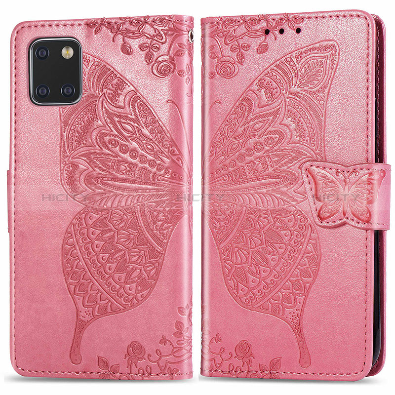 Coque Portefeuille Papillon Livre Cuir Etui Clapet pour Samsung Galaxy A81 Rose Rouge Plus