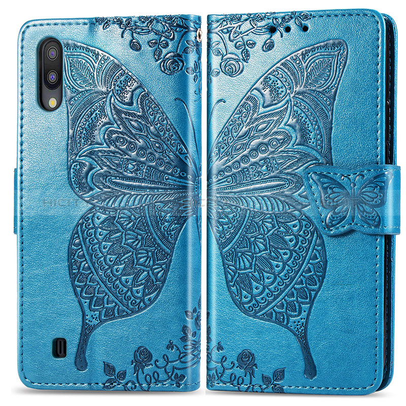 Coque Portefeuille Papillon Livre Cuir Etui Clapet pour Samsung Galaxy M10 Bleu Plus