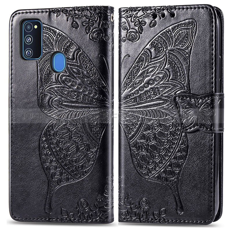 Coque Portefeuille Papillon Livre Cuir Etui Clapet pour Samsung Galaxy M21 Noir Plus