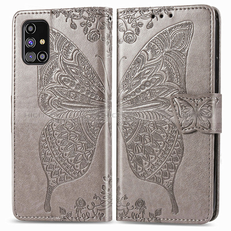 Coque Portefeuille Papillon Livre Cuir Etui Clapet pour Samsung Galaxy M31s Gris Plus