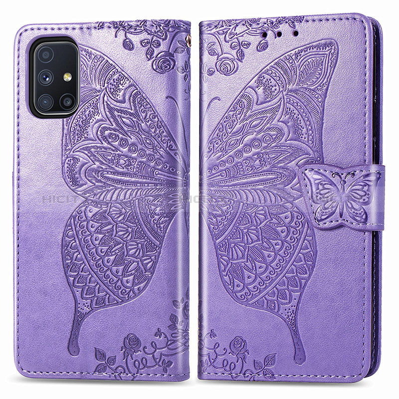 Coque Portefeuille Papillon Livre Cuir Etui Clapet pour Samsung Galaxy M51 Violet Clair Plus