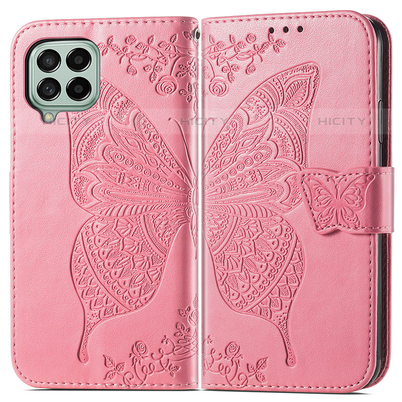 Coque Portefeuille Papillon Livre Cuir Etui Clapet pour Samsung Galaxy M53 5G Rose Rouge Plus
