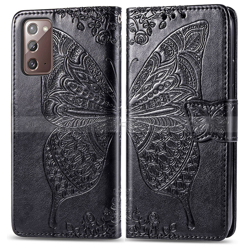 Coque Portefeuille Papillon Livre Cuir Etui Clapet pour Samsung Galaxy Note 20 5G Noir Plus