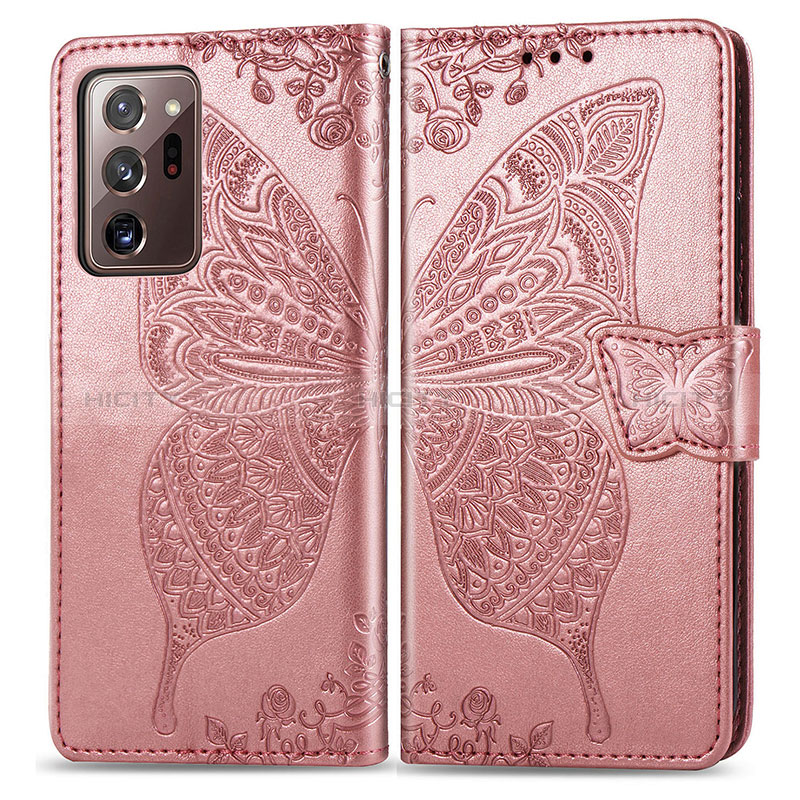Coque Portefeuille Papillon Livre Cuir Etui Clapet pour Samsung Galaxy Note 20 Ultra 5G Rose Plus