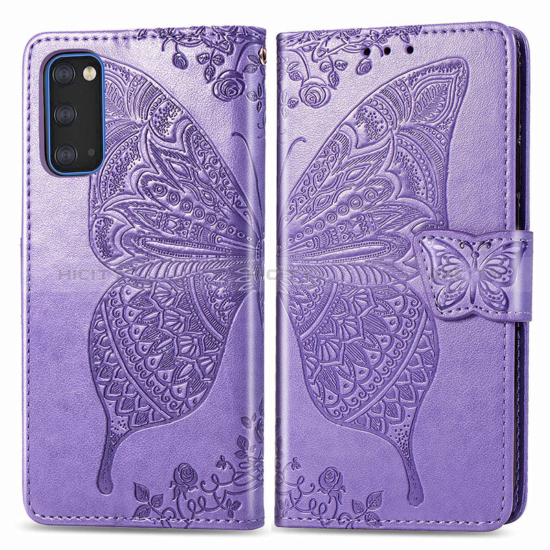 Coque Portefeuille Papillon Livre Cuir Etui Clapet pour Samsung Galaxy S20 5G Violet Clair Plus