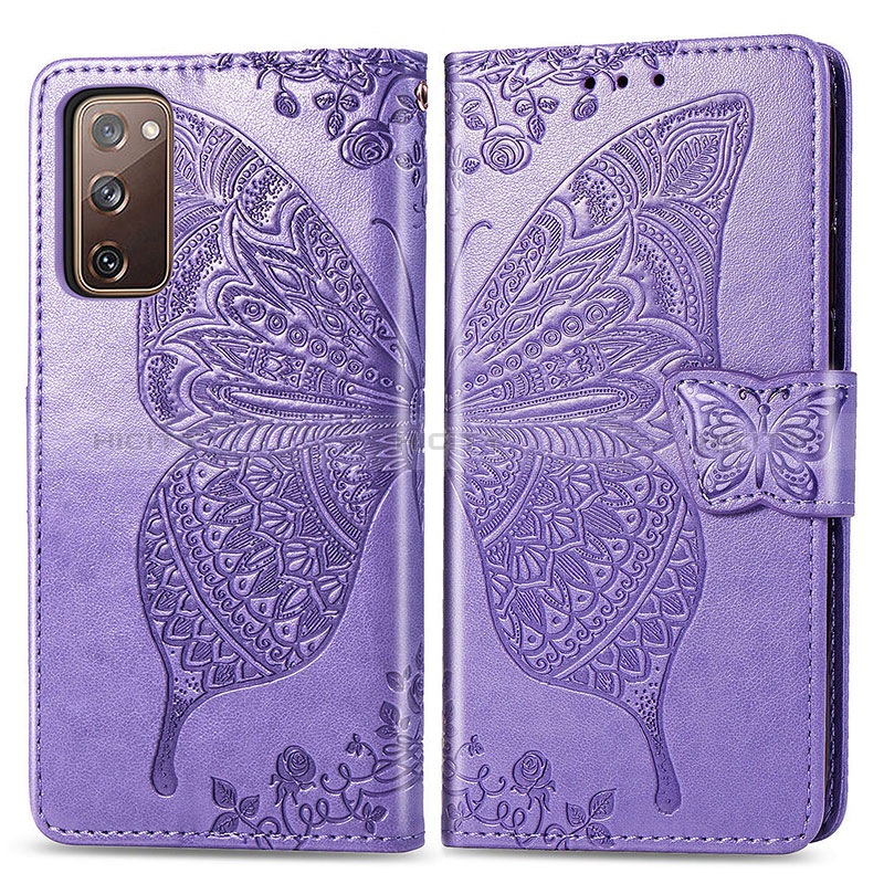Coque Portefeuille Papillon Livre Cuir Etui Clapet pour Samsung Galaxy S20 FE (2022) 5G Violet Clair Plus