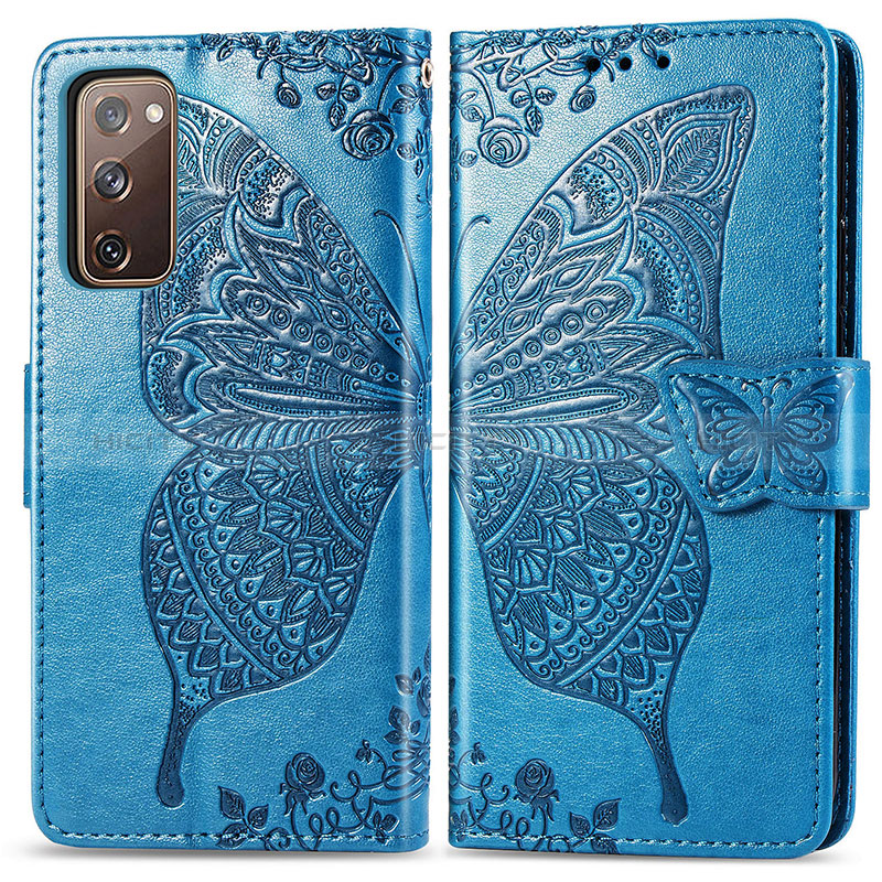 Coque Portefeuille Papillon Livre Cuir Etui Clapet pour Samsung Galaxy S20 FE 5G Bleu Plus