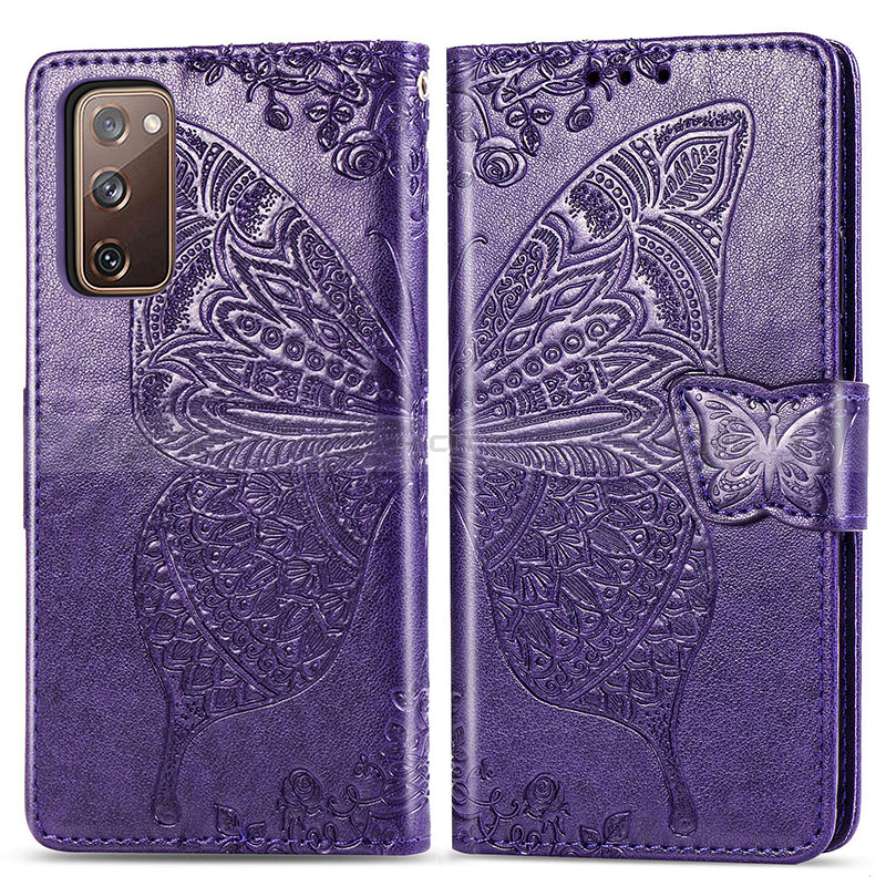 Coque Portefeuille Papillon Livre Cuir Etui Clapet pour Samsung Galaxy S20 FE 5G Violet Plus