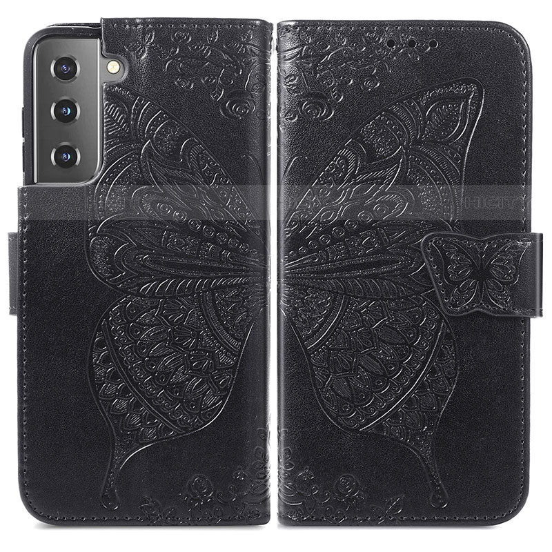 Coque Portefeuille Papillon Livre Cuir Etui Clapet pour Samsung Galaxy S21 Plus 5G Noir Plus