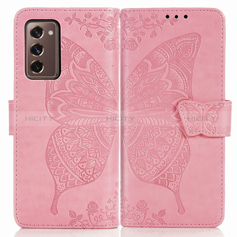 Coque Portefeuille Papillon Livre Cuir Etui Clapet pour Samsung Galaxy Z Fold2 5G Rose Rouge Plus
