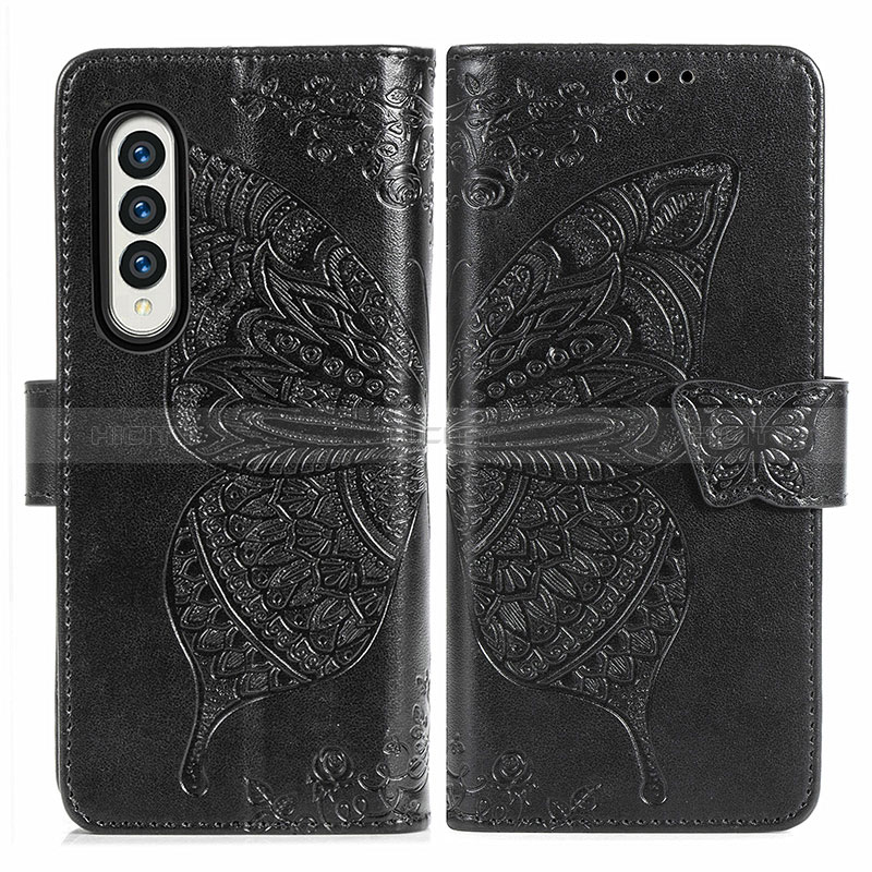 Coque Portefeuille Papillon Livre Cuir Etui Clapet pour Samsung Galaxy Z Fold3 5G Noir Plus