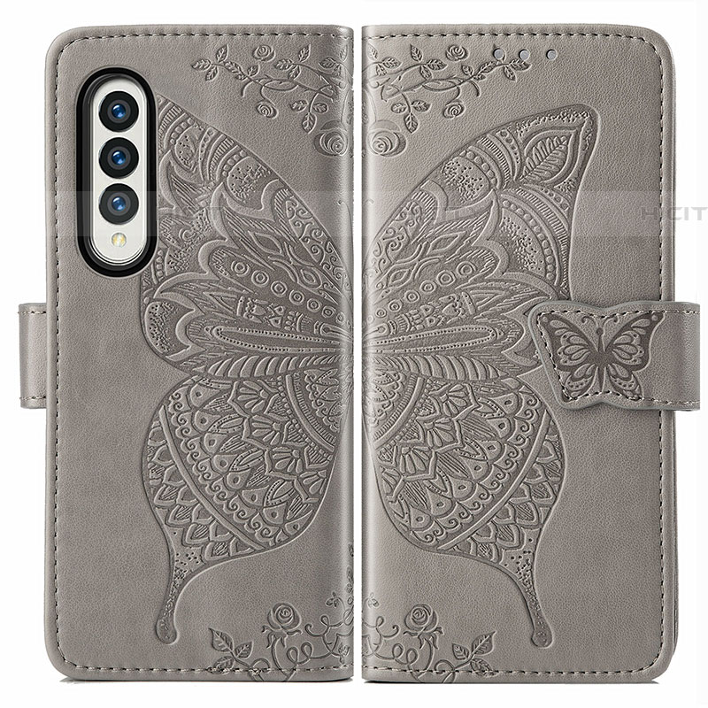Coque Portefeuille Papillon Livre Cuir Etui Clapet pour Samsung Galaxy Z Fold4 5G Gris Plus