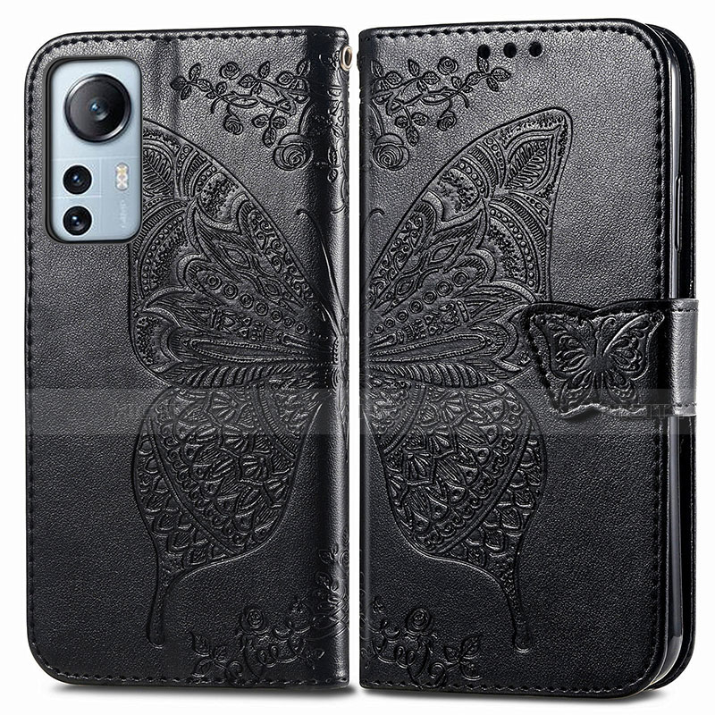 Coque Portefeuille Papillon Livre Cuir Etui Clapet pour Xiaomi Mi 12 5G Noir Plus