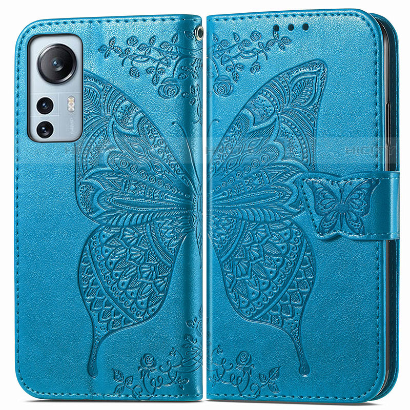 Coque Portefeuille Papillon Livre Cuir Etui Clapet pour Xiaomi Mi 12 Pro 5G Bleu Plus