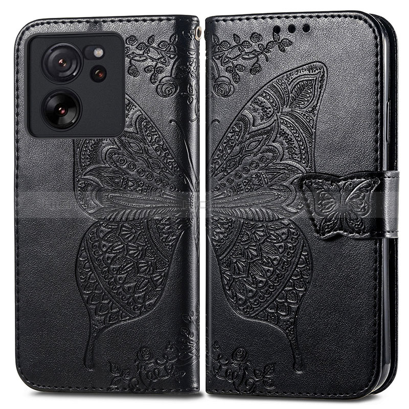 Coque Portefeuille Papillon Livre Cuir Etui Clapet pour Xiaomi Mi 13T Pro 5G Noir Plus