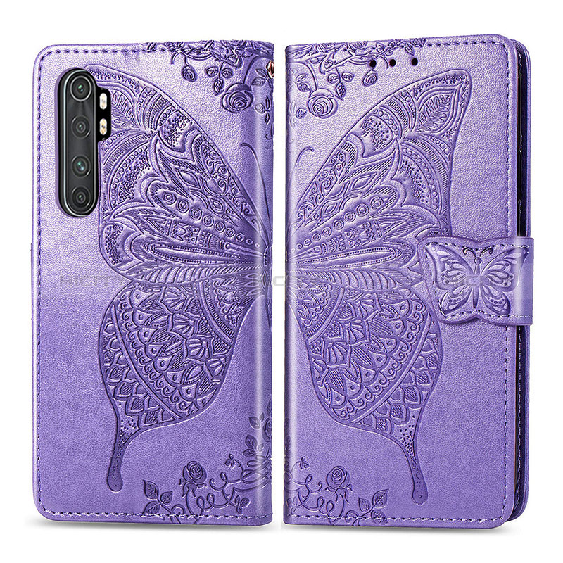 Coque Portefeuille Papillon Livre Cuir Etui Clapet pour Xiaomi Mi Note 10 Lite Violet Clair Plus