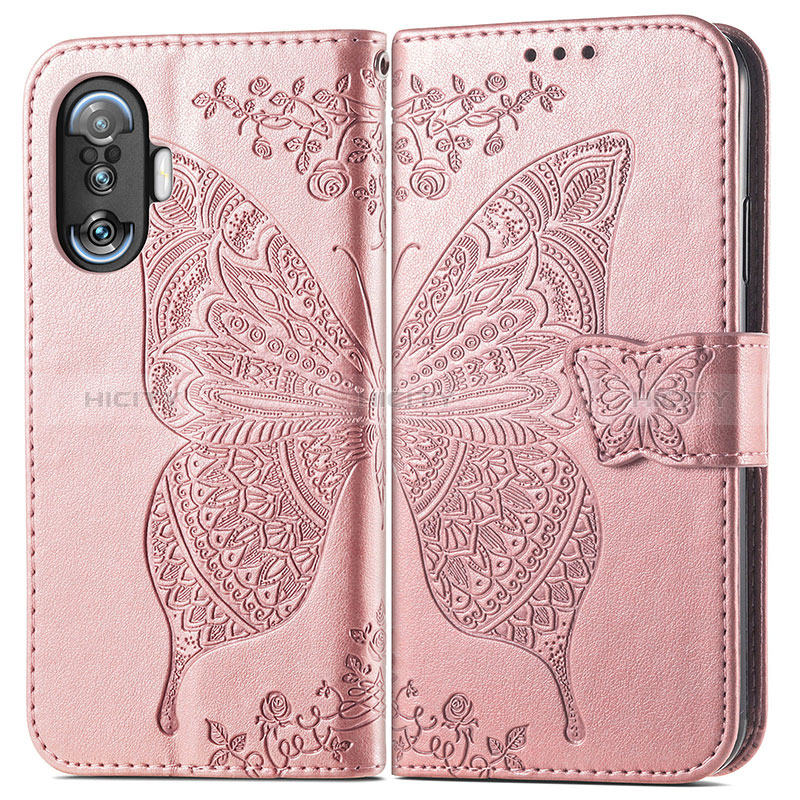 Coque Portefeuille Papillon Livre Cuir Etui Clapet pour Xiaomi Poco F3 GT 5G Rose Plus