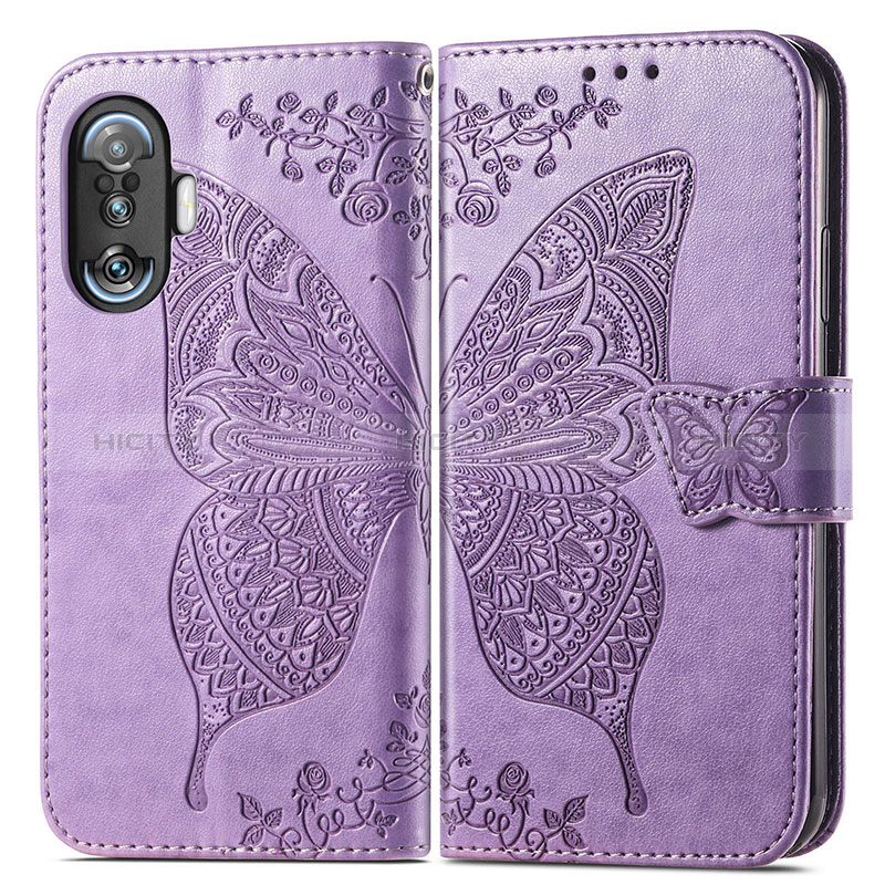 Coque Portefeuille Papillon Livre Cuir Etui Clapet pour Xiaomi Poco F3 GT 5G Violet Clair Plus