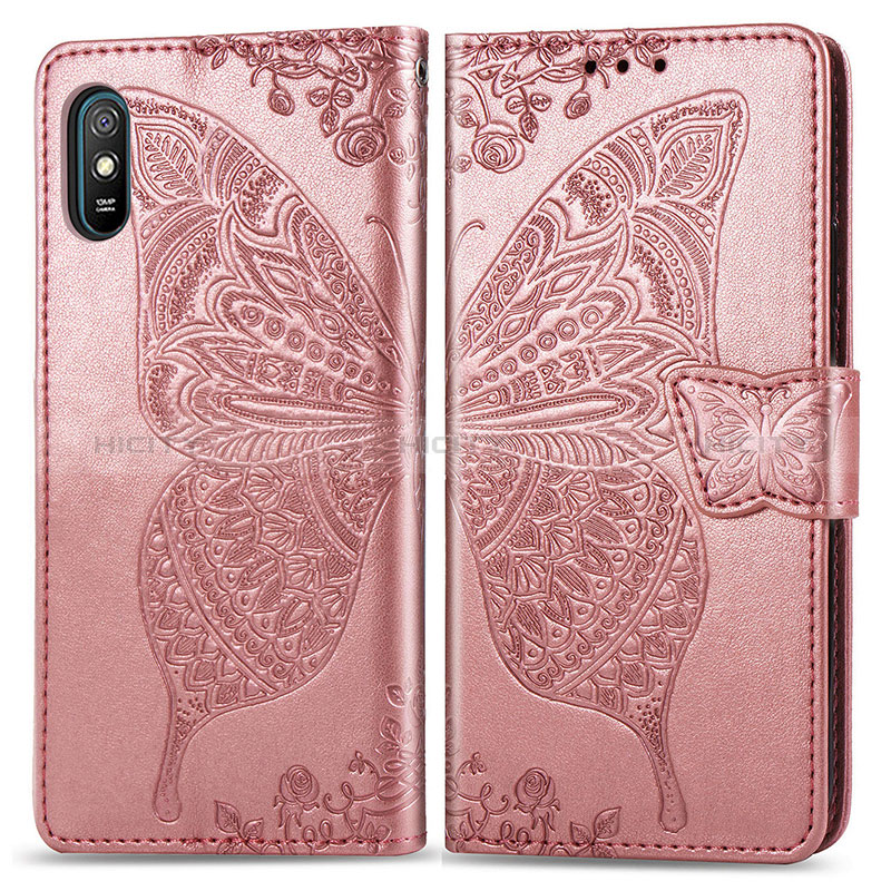 Coque Portefeuille Papillon Livre Cuir Etui Clapet pour Xiaomi Redmi 9A Rose Plus
