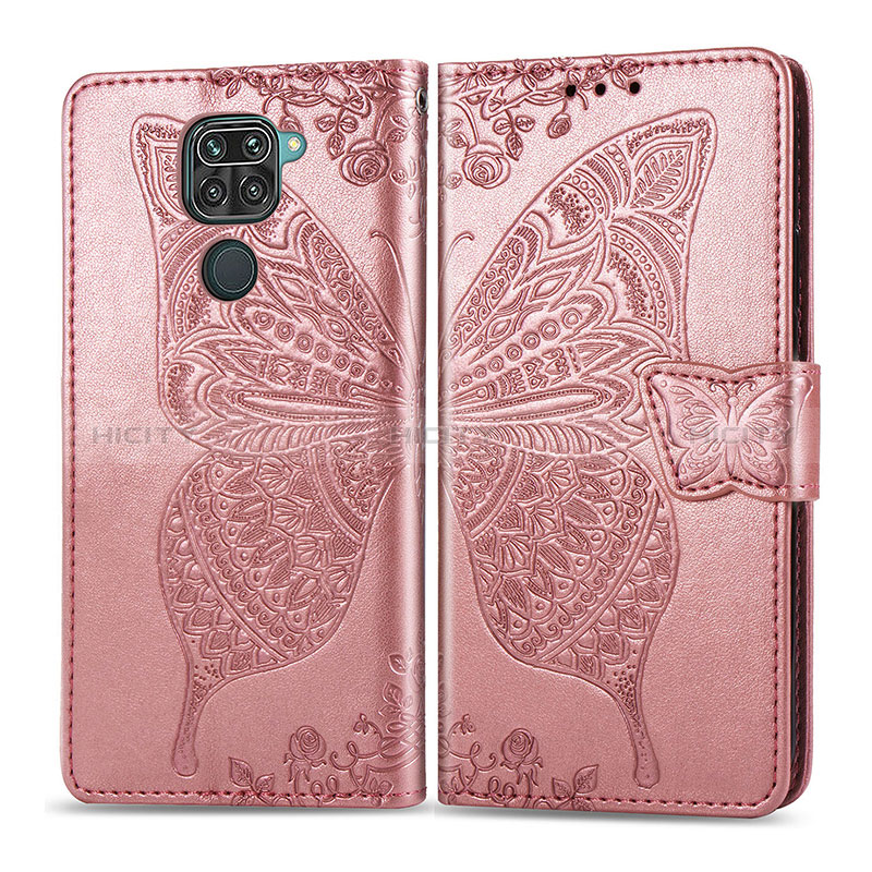 Coque Portefeuille Papillon Livre Cuir Etui Clapet pour Xiaomi Redmi Note 9 Rose Plus