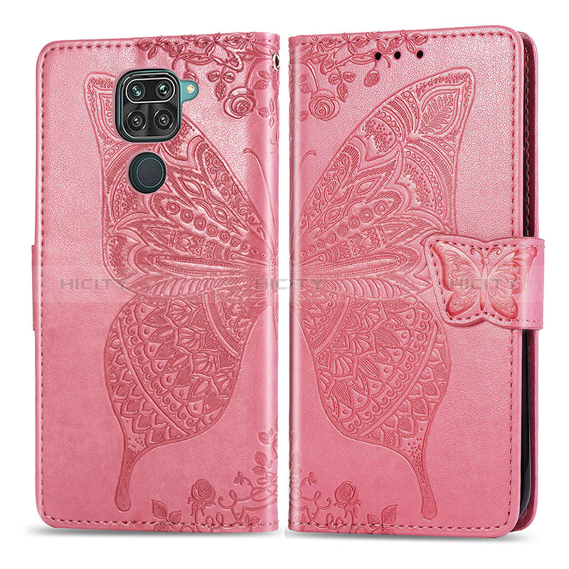 Coque Portefeuille Papillon Livre Cuir Etui Clapet pour Xiaomi Redmi Note 9 Rose Rouge Plus