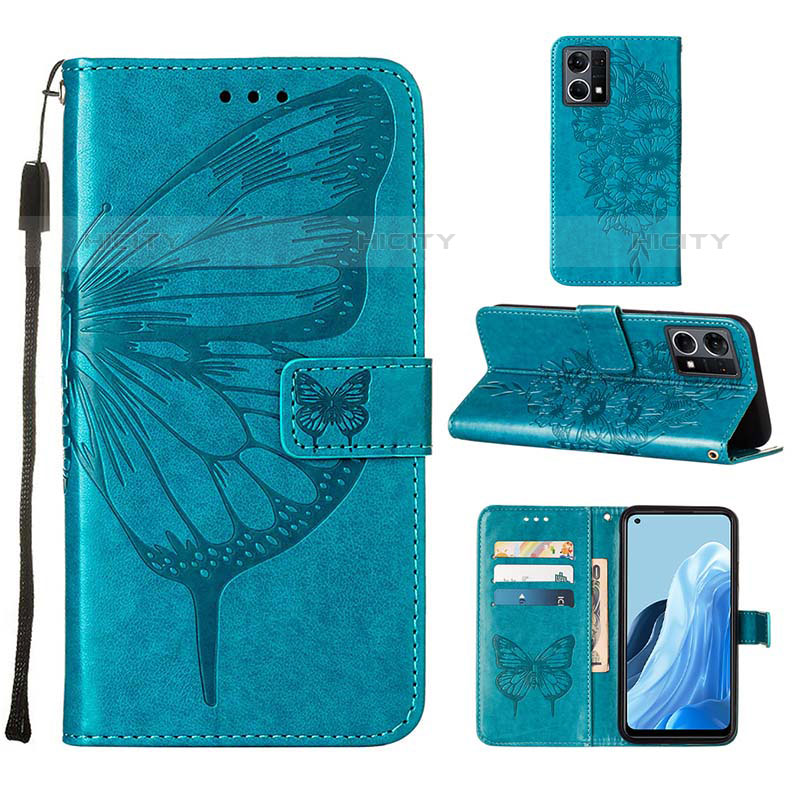 Coque Portefeuille Papillon Livre Cuir Etui Clapet Y01B pour Oppo F21s Pro 4G Bleu Plus