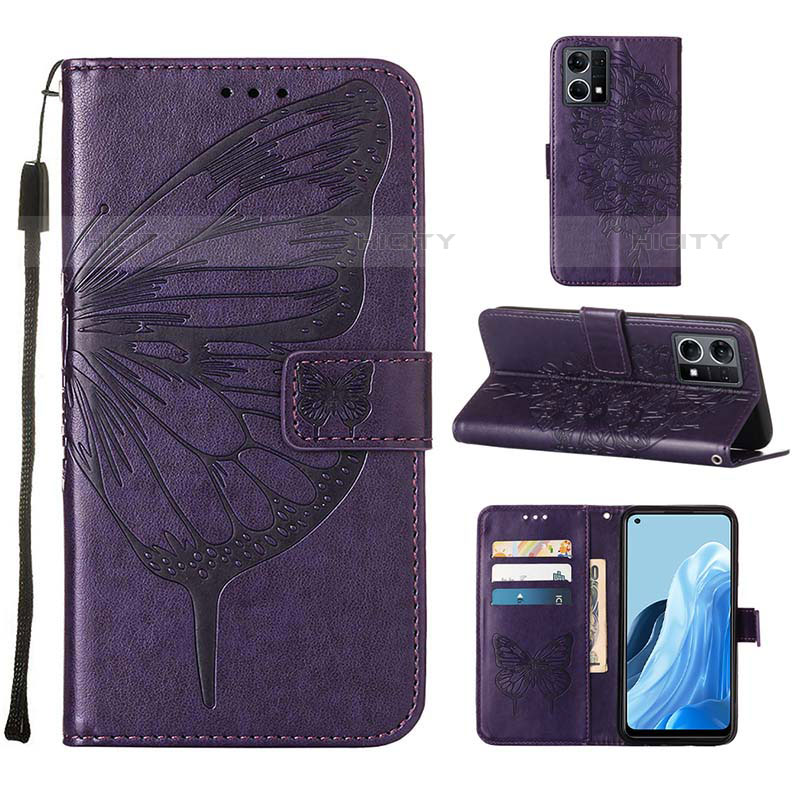 Coque Portefeuille Papillon Livre Cuir Etui Clapet Y01B pour Oppo Reno8 4G Violet Plus