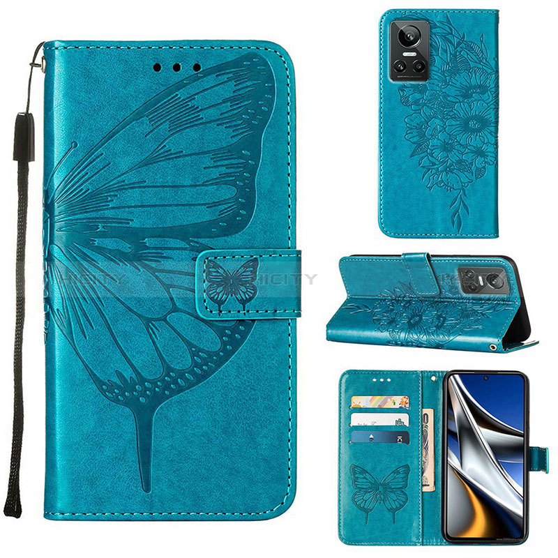 Coque Portefeuille Papillon Livre Cuir Etui Clapet Y01B pour Realme GT Neo3 5G Bleu Plus