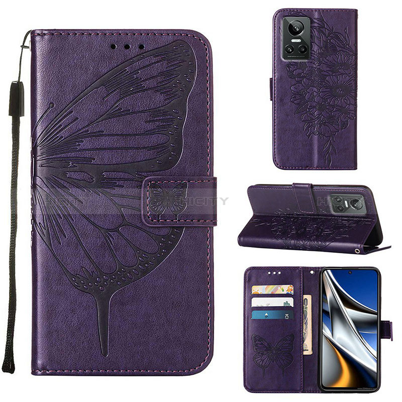 Coque Portefeuille Papillon Livre Cuir Etui Clapet Y01B pour Realme GT Neo3 5G Violet Plus