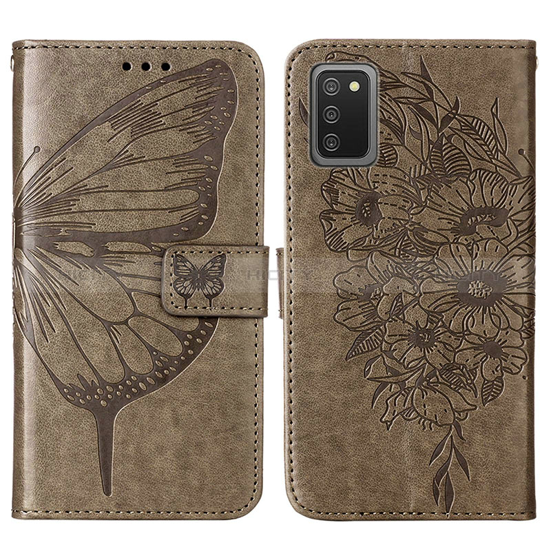 Coque Portefeuille Papillon Livre Cuir Etui Clapet Y01B pour Samsung Galaxy A02s Gris Plus