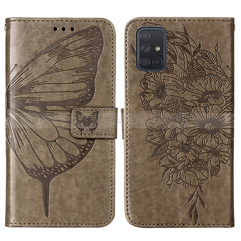 Coque Portefeuille Papillon Livre Cuir Etui Clapet Y01B pour Samsung Galaxy A51 5G Gris Plus