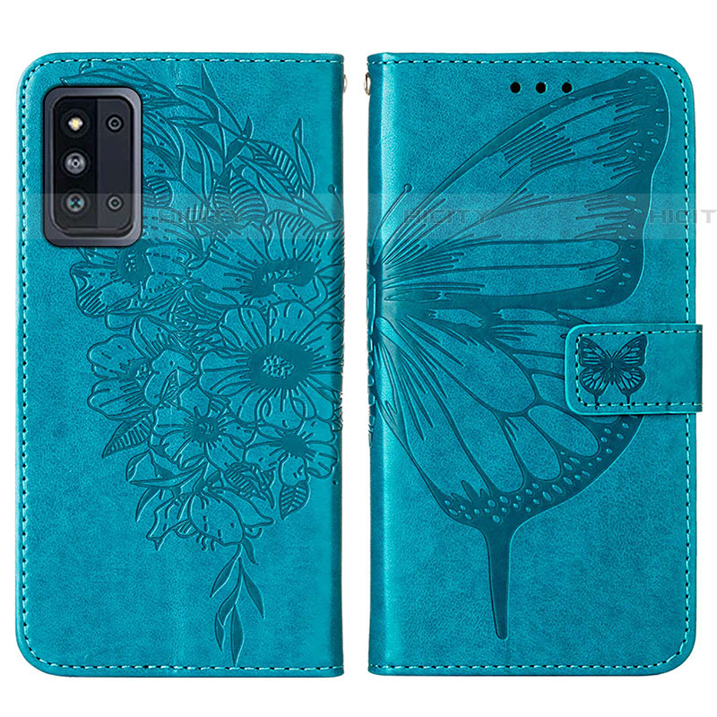 Coque Portefeuille Papillon Livre Cuir Etui Clapet Y01B pour Samsung Galaxy F52 5G Bleu Plus