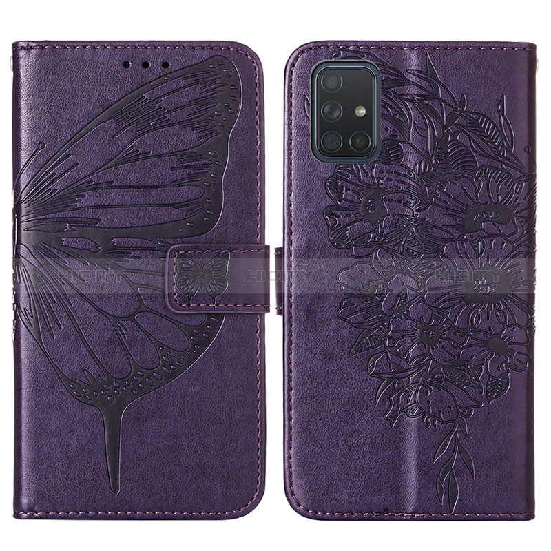 Coque Portefeuille Papillon Livre Cuir Etui Clapet Y01B pour Samsung Galaxy M40S Violet Plus