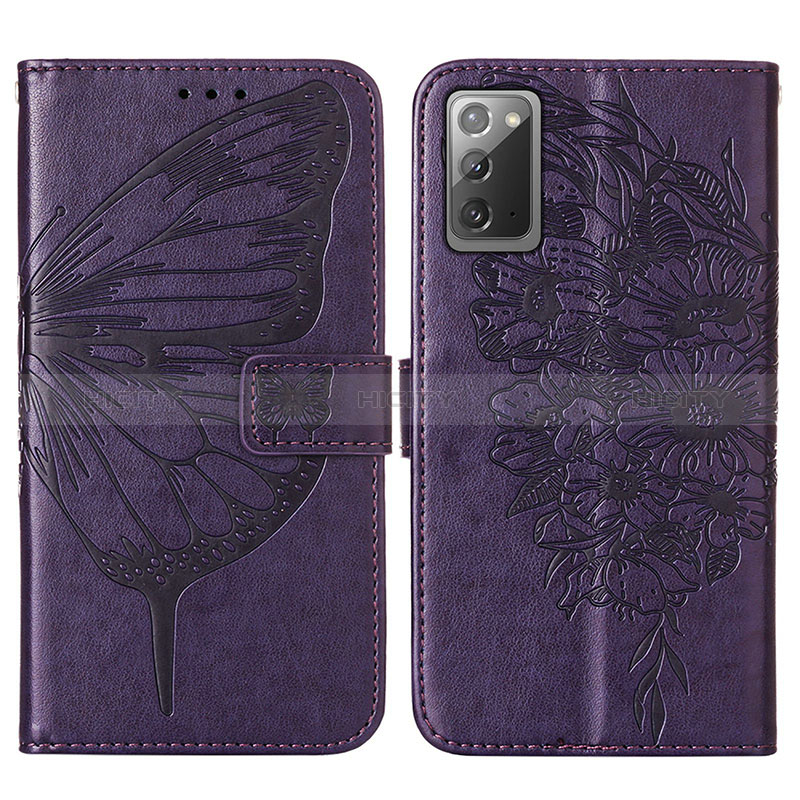 Coque Portefeuille Papillon Livre Cuir Etui Clapet Y01B pour Samsung Galaxy Note 20 5G Violet Plus