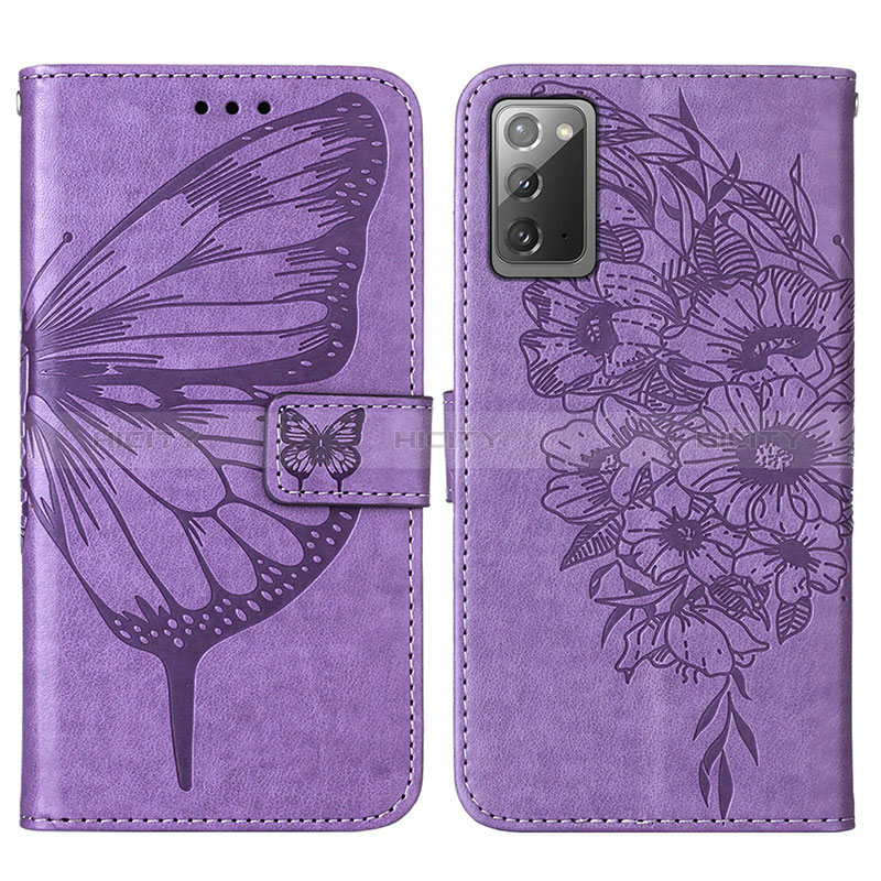 Coque Portefeuille Papillon Livre Cuir Etui Clapet Y01B pour Samsung Galaxy Note 20 5G Violet Clair Plus