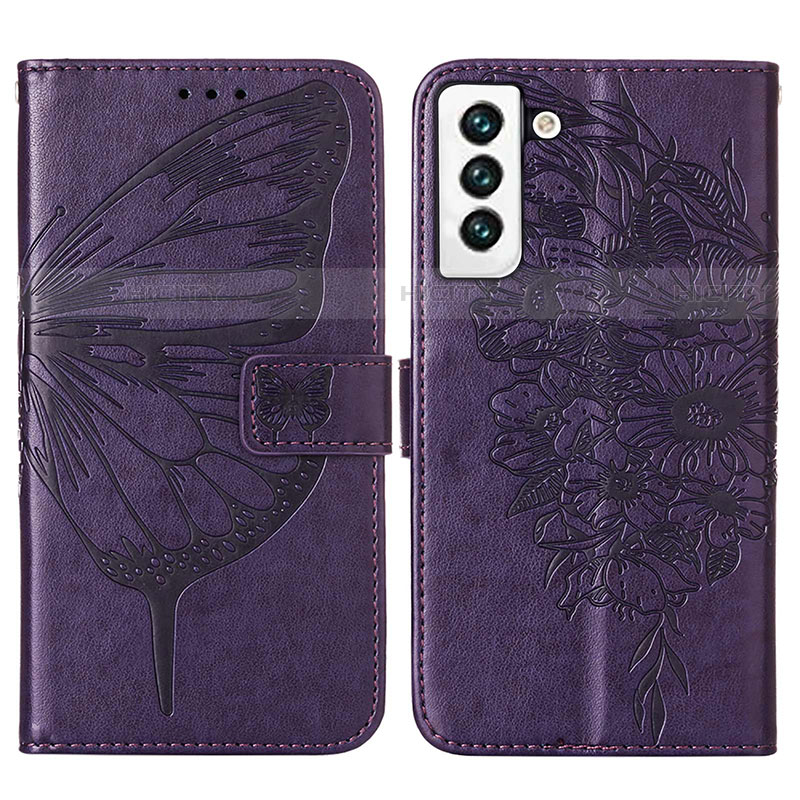 Coque Portefeuille Papillon Livre Cuir Etui Clapet Y06B pour Samsung Galaxy S21 FE 5G Violet Plus