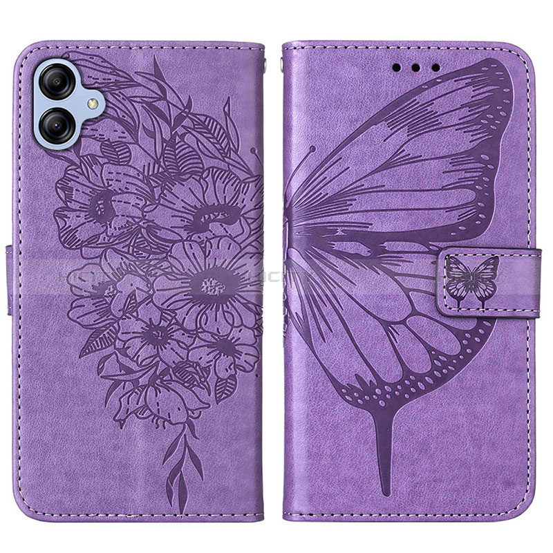 Coque Portefeuille Papillon Livre Cuir Etui Clapet YB1 pour Samsung Galaxy M04 Violet Clair Plus