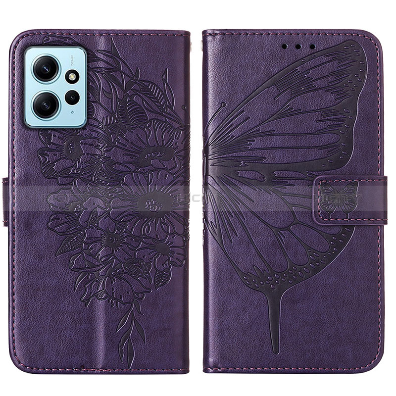 Coque Portefeuille Papillon Livre Cuir Etui Clapet YB1 pour Xiaomi Redmi Note 12 4G Violet Plus