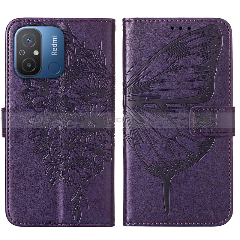 Coque Portefeuille Papillon Livre Cuir Etui Clapet YB2 pour Xiaomi Redmi 12C 4G Violet Plus