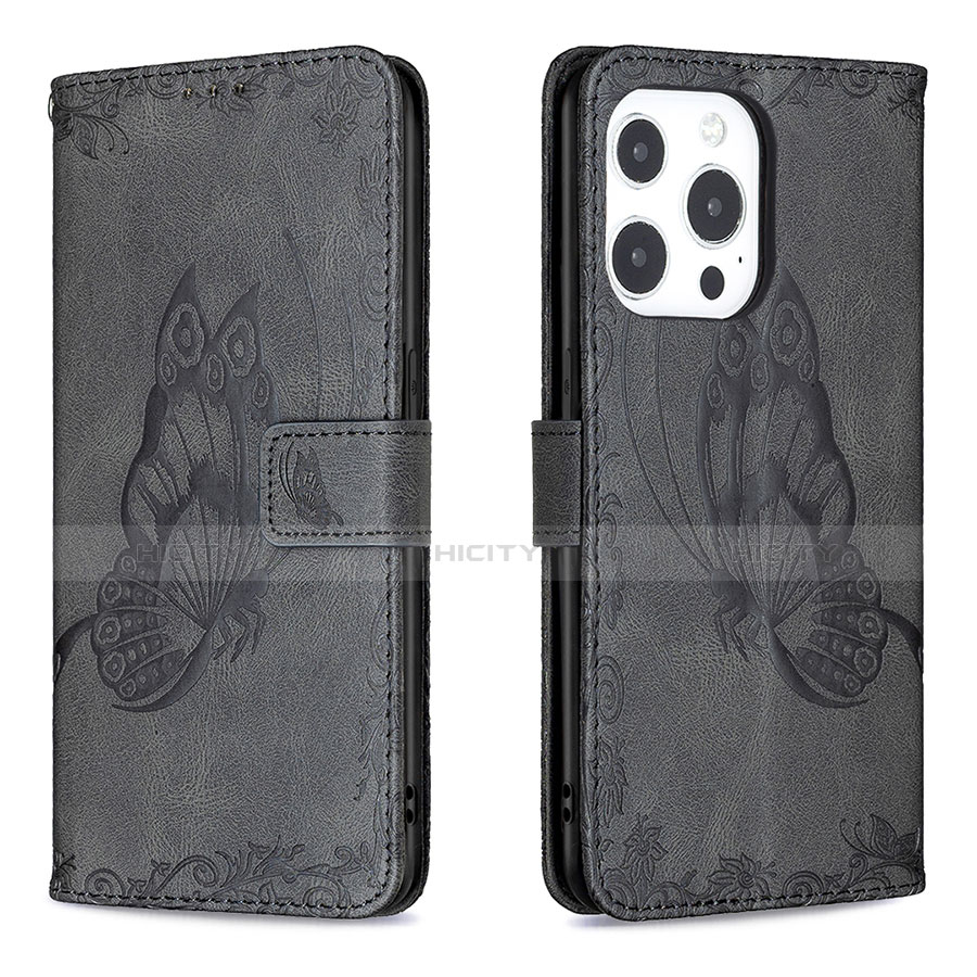 Coque Portefeuille Papillon Livre Cuir Etui Clapet Z01 pour Apple iPhone 15 Pro Plus
