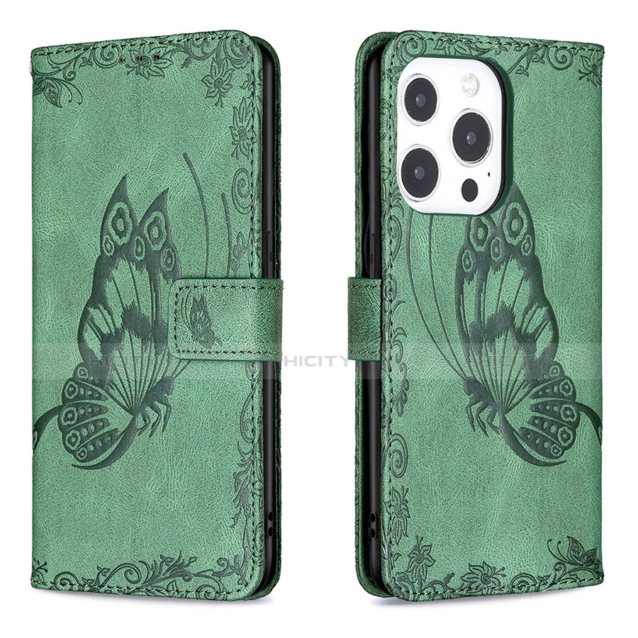 Coque Portefeuille Papillon Livre Cuir Etui Clapet Z01 pour Apple iPhone 15 Pro Plus